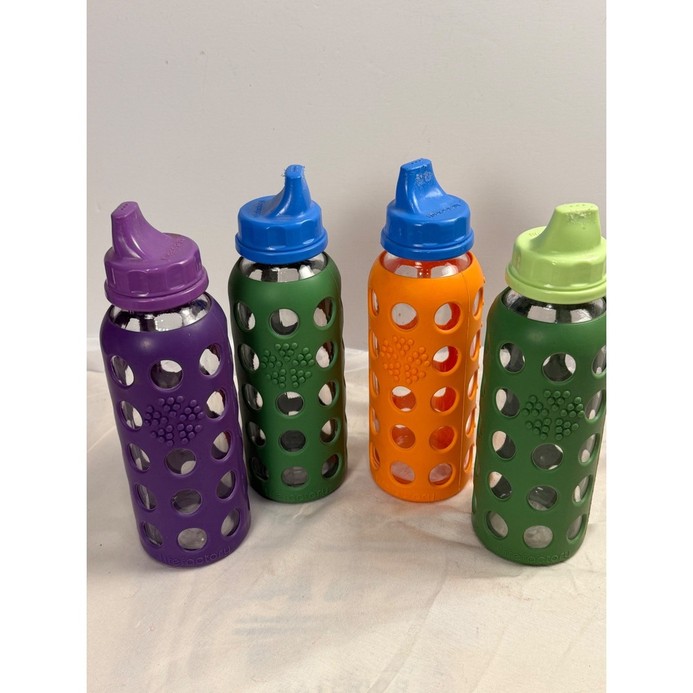 Lifefactory 9oz Glass Sippy Bottles with Silicone Sleeve Set of 4 Mixed Colors